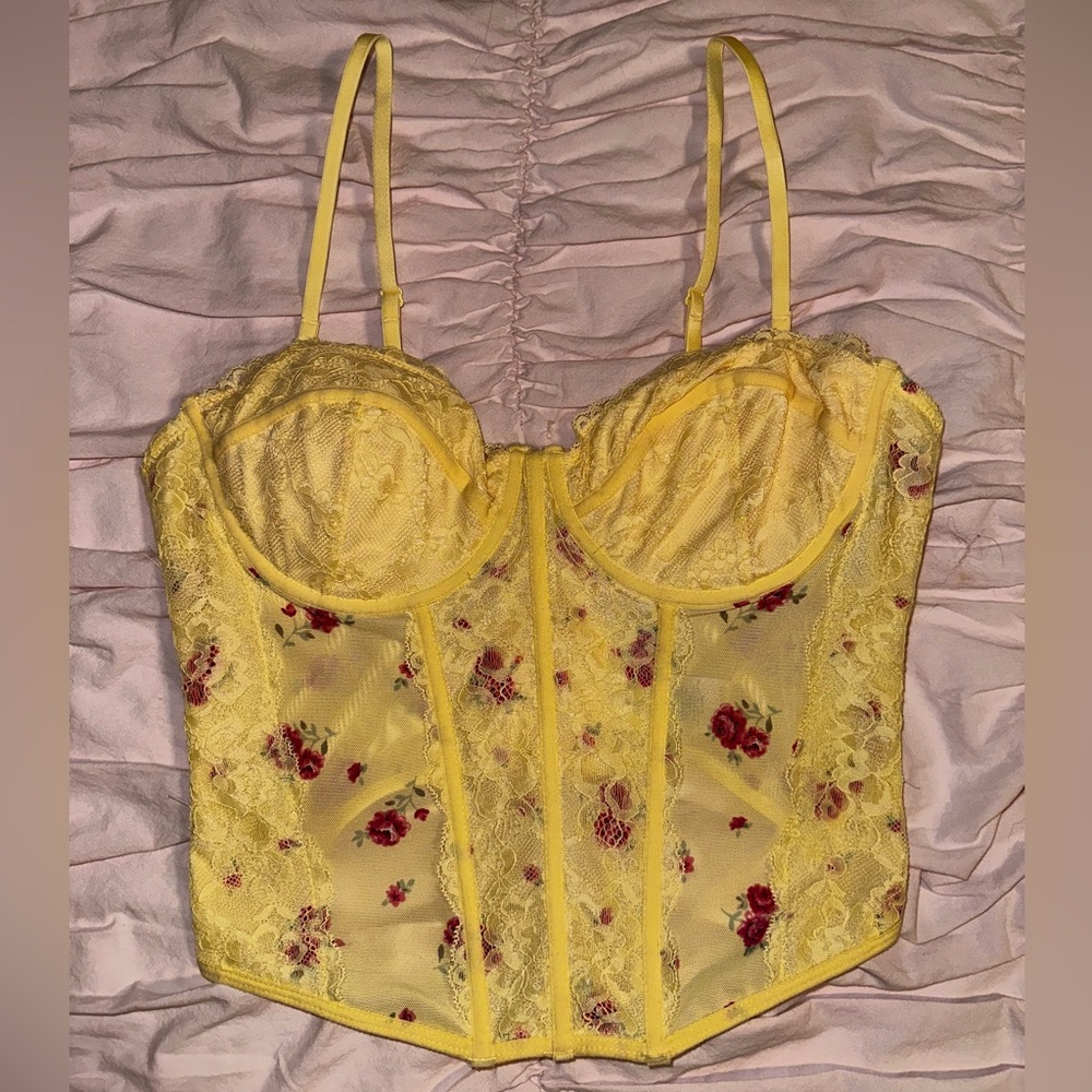 Garage Yellow Floral Lace Crop Top